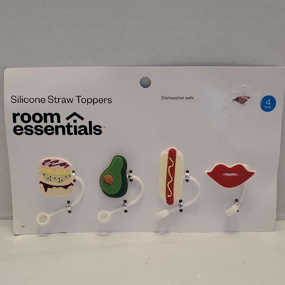 Room Essentials Multicolor Silicone Straw Toppers      Set #2